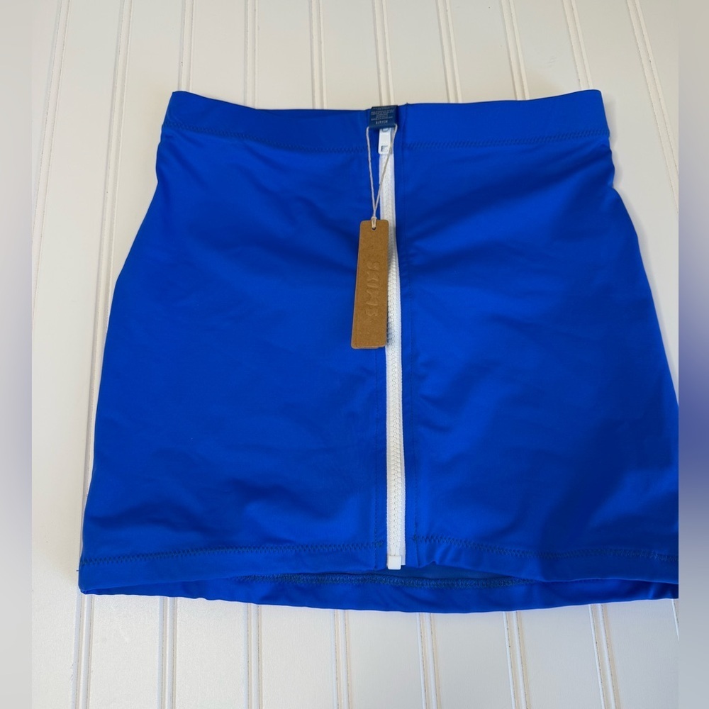 Skims Sporty Zipper Swim Mini Skirt Cobalt Blue Small Women NEW 1619